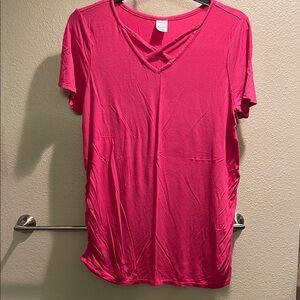 Maternity Pink Short Sleeve T-Shirt with Criss-Cross Neckline